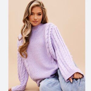 PrettyLittleThing Lilac Extreme Sleeve Cable Knit Oversized Sweatshirt